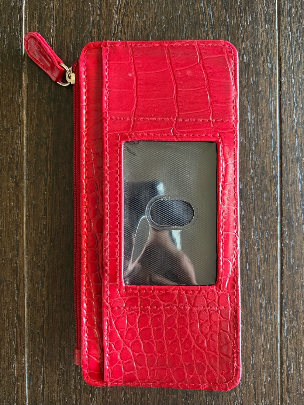 Red Croc-Embossed Zip Wallet